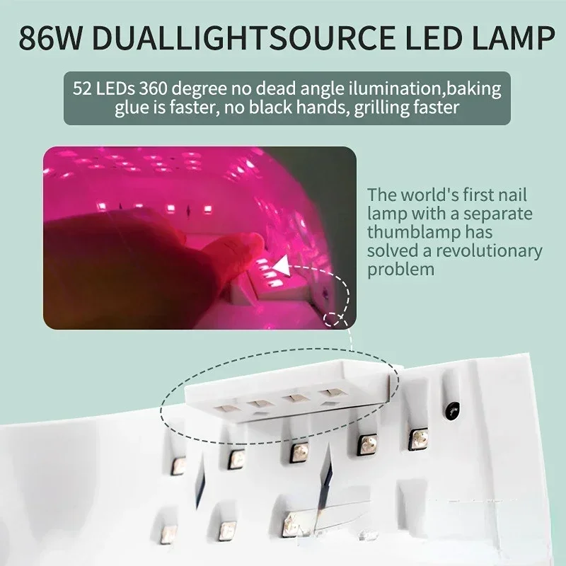 Rechargeable Nail Lamp 86W Wireless Gel Polish Dryer Red Light Manicure Light with Handle Cordless Nail UV LED Lamp