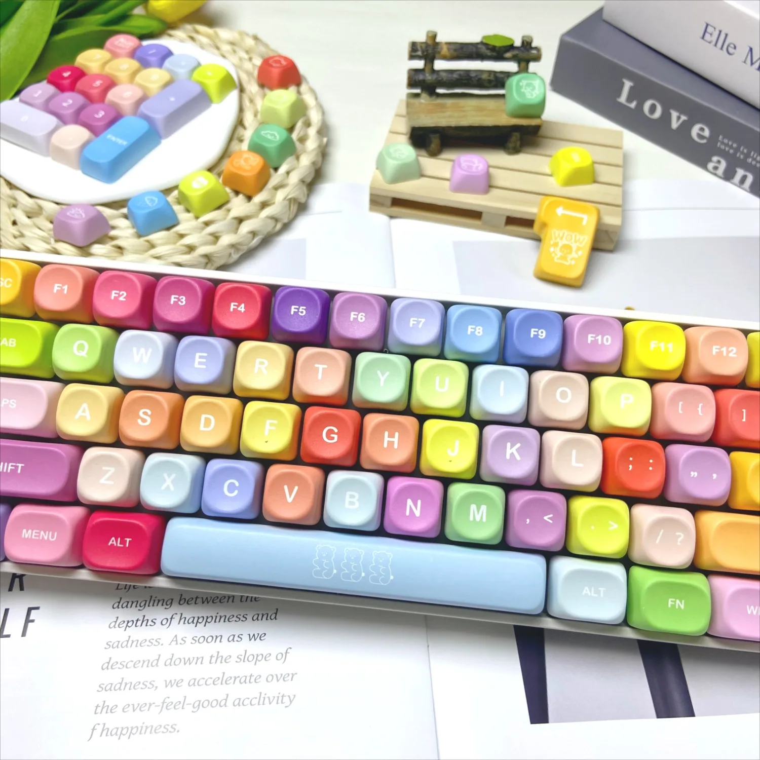 

Rainbow Bear Gummy Keycaps Cute MAO Key Caps for Mechanical Keyboard PBT Keycaps Gaming Keyboard DIY Custom Decor