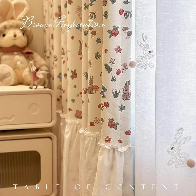 

Little Flower Rabbit Cream French Children's Room Cute Cartoon Princess Girl Bedroom Blackout Skirt Curtain Design