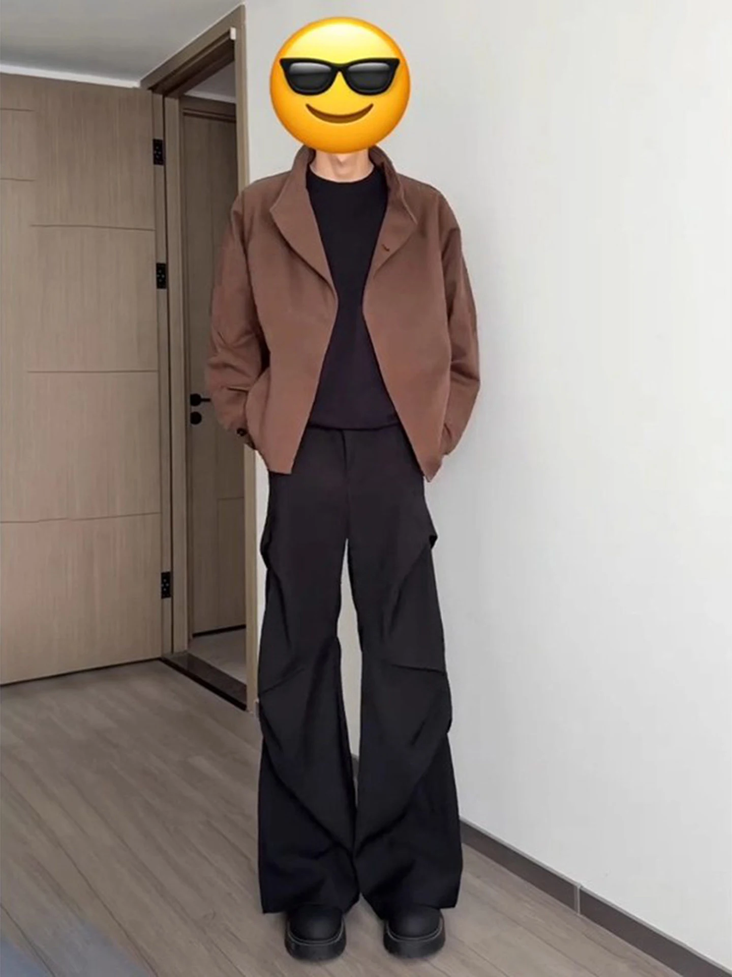 

Bla Pleated Flared Men's Autumn Winter Fce Lined Drapey Casual Long Pants Wide Leg Pants Youth Faion Polyester Fiber