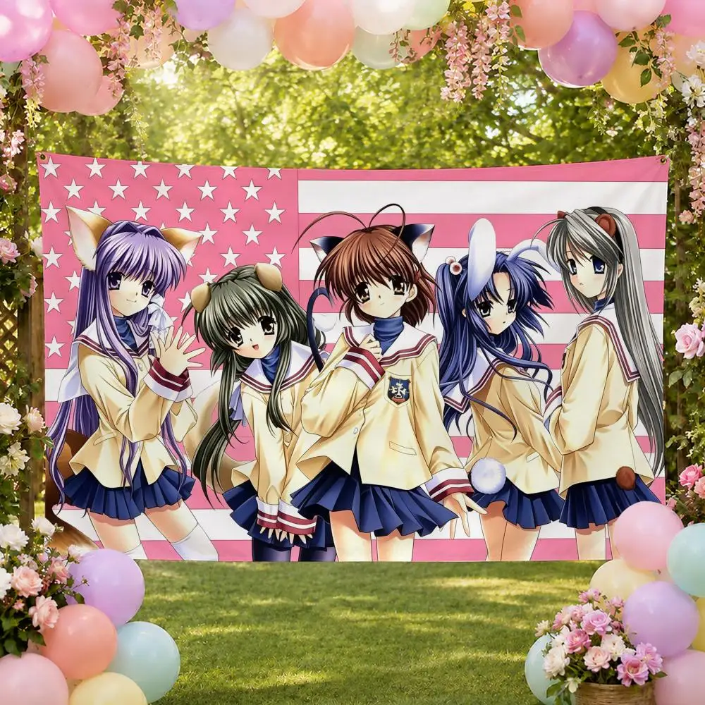 Anime Clannad School Romance Drama Flags Fan Banner Tapestry Wall Hanging Garage BarDorm Camp Party Outdoor Home Decor Gift