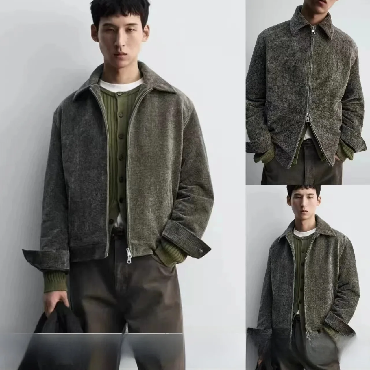 

Новая мужская свободная куртка-пальто из вельвета в стиле ретро, на молнии, стандартной длины, модная зимняя верхняя одежда