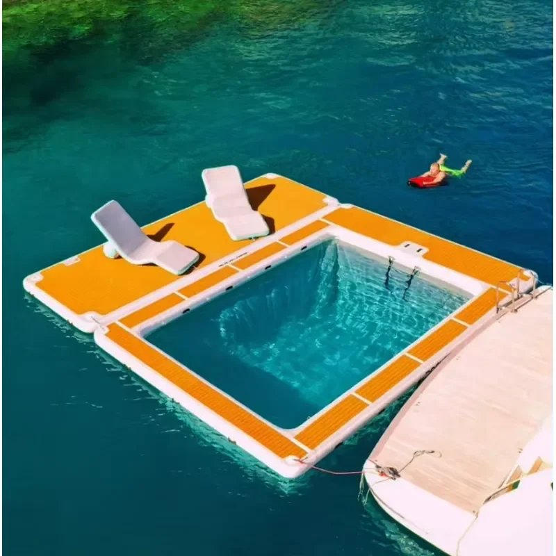 Durable Drop Stitch Portable Floating Ocean Sea Swimming Yacht Pool Inflatable Sea Pool With Jellyfish Net