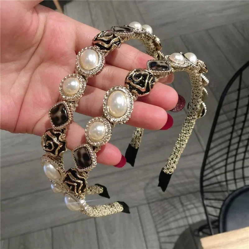 Elegant Women Pearls Headbands Baroque Hairbands Korean Style Lady Girls Retro Hoop Bezel for Fashion Headwear Accessories Gift