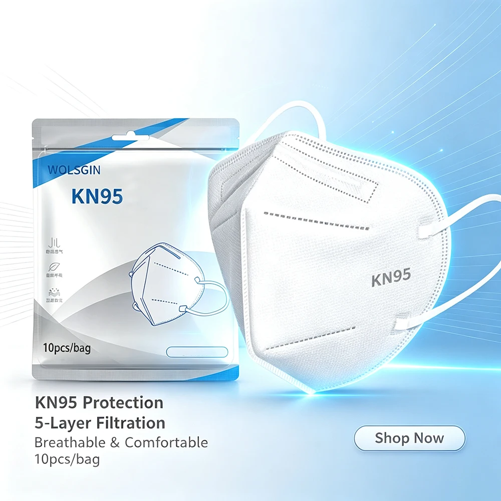 Masques KN95 (10/20/30/50/100 pièces) - Équipement compact pour l'extérieur, conception respirante à 5 couches, pont nasal réglable - Durable, anti-poussière