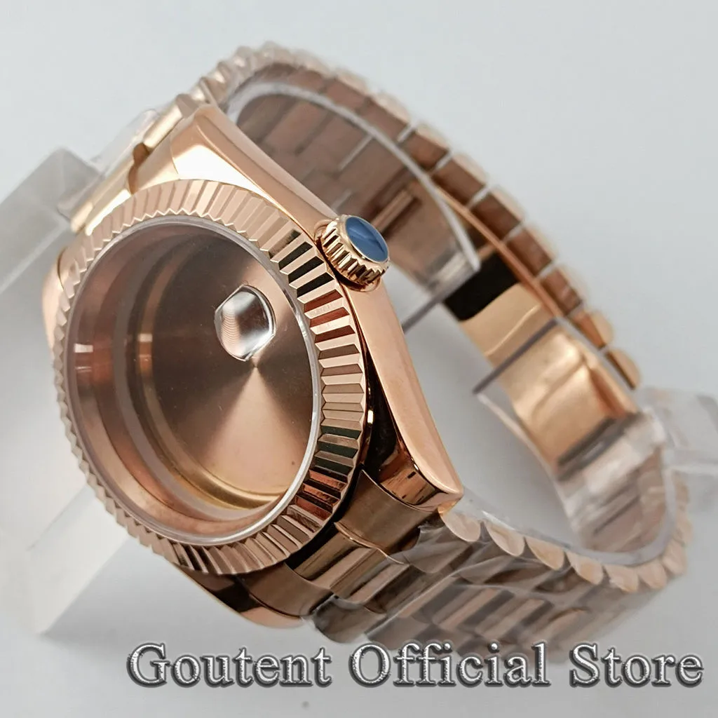 Goutent 36mm/40mm Rose Gold Watch Case President Strap Fit NH35 NH36 Miyota 8215/821A,DG2813 3804,ETA 2836 2824 PT5000 Movement