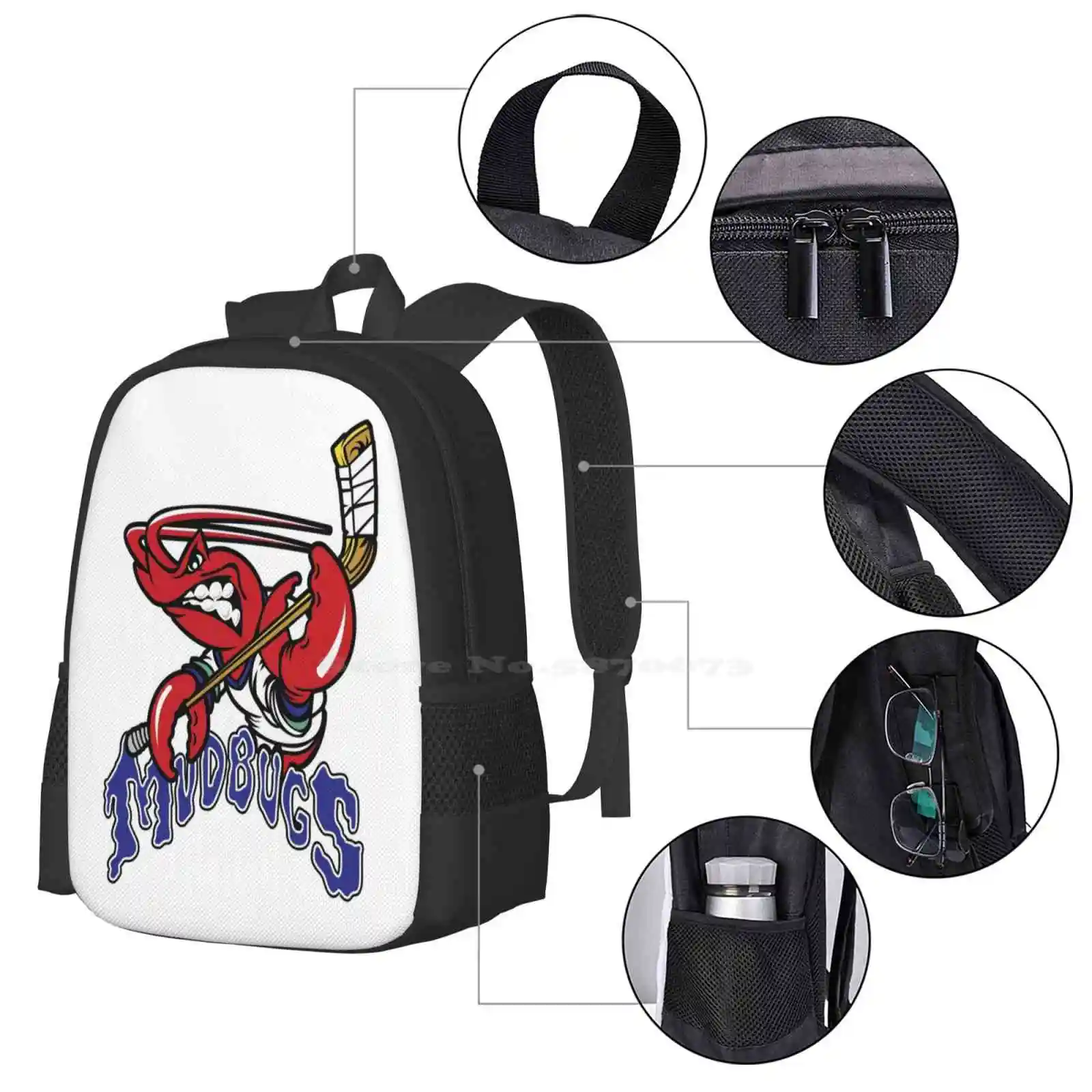 Bossier Shreveport Mudbugs Ice Hockey Teen College Student Backpack Pattern Design Bags Bossier Shreveport Mudbugs Logo Bossier