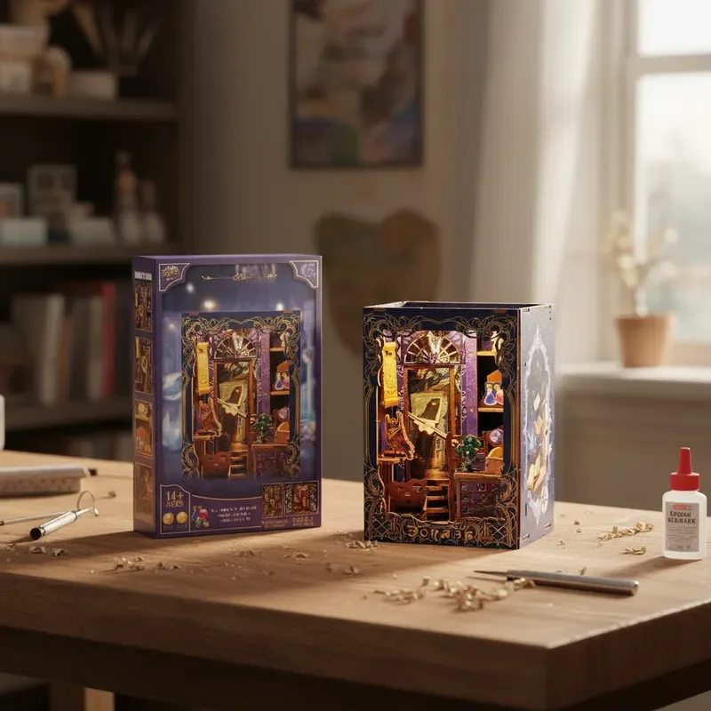 Ensemble de blocs de construction en bois 3D, Kit de modèle de l'académie magique, agence de voyage de l'esprit, Puzzle, décor d'étagère, cadeau d'anniversaire et de noël