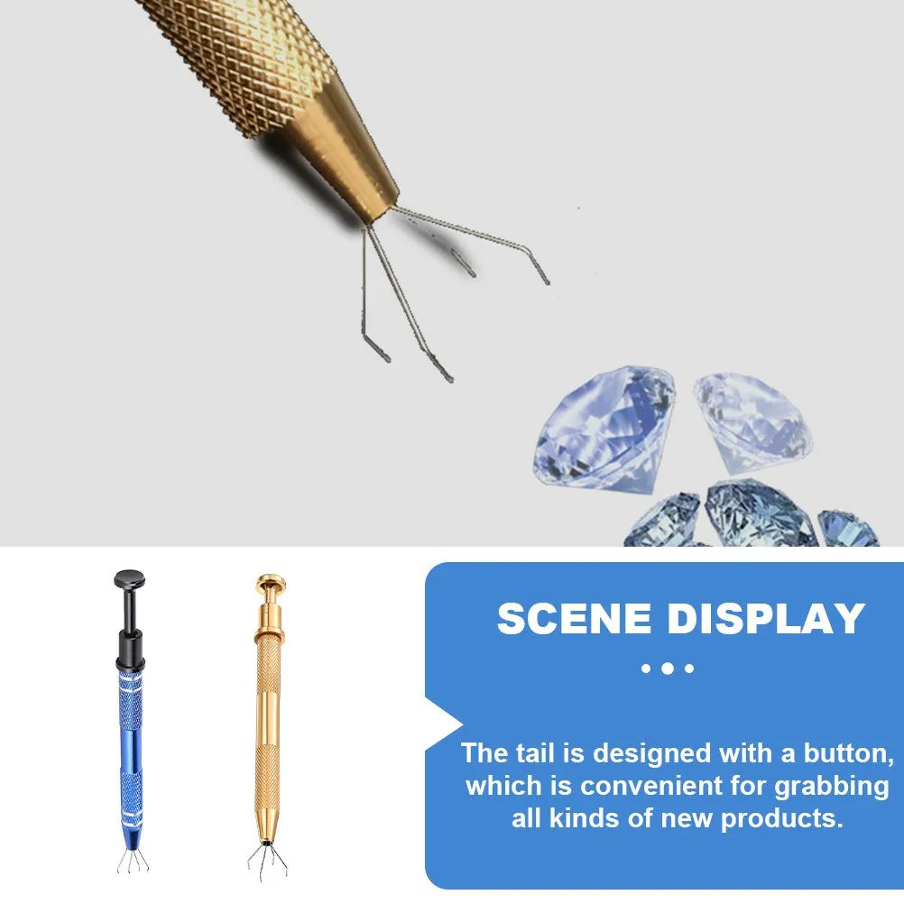2Pcs Diamond 4-Claw Pickup Tool Stainless Steel Bead Grabber Electronic Component Catcher Claw Holder for Jewelry Electronics