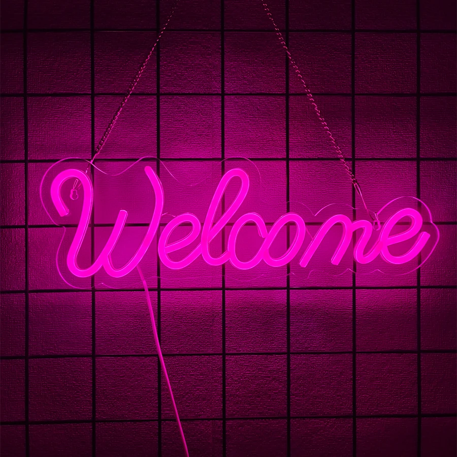 Welcome Led Neon Sign, Pink Letter Icon Business Wall Lamp, Suitable For Bar, Hotel, Coffee Shop, Game Room And Restaurant Decor