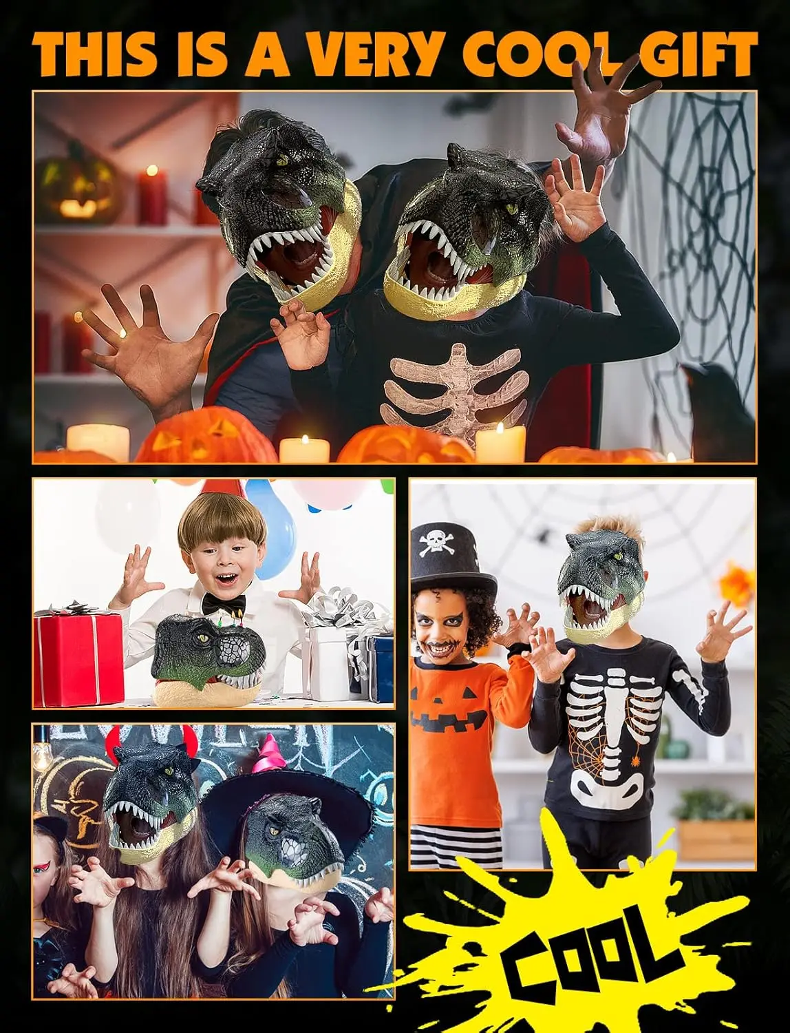 Dinosaur Mask for Halloween Tyrannosaurus Roar with Motion and Sounds and LED Eyes, T Rex Costume for Kids or adults Role-Play