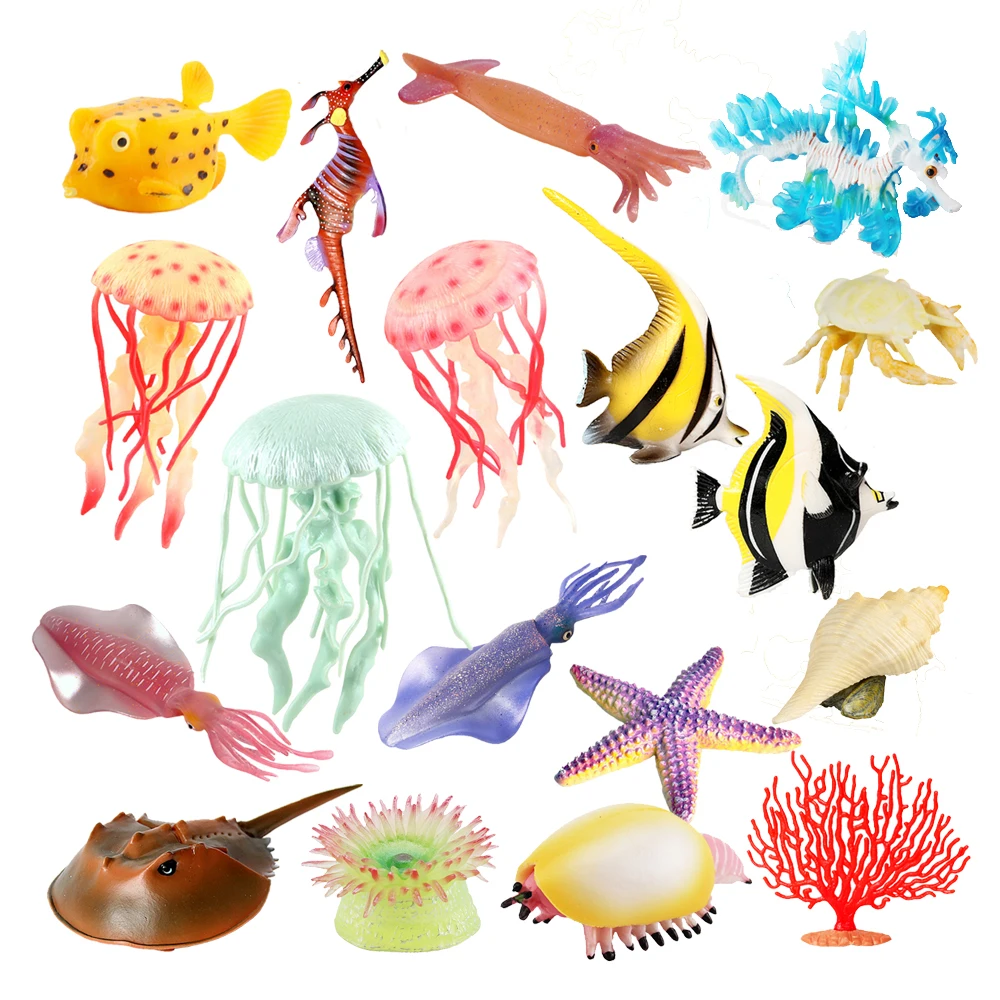 Marine Animals Jellyfish Squilla Shrimp Sea anemone Starfish Trilobites Toy Animals Figures Action Figure Toys Games Kids Gifts