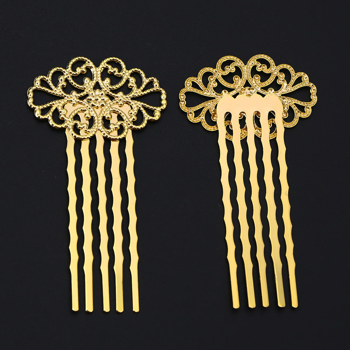 

10pcs 5-Tooth Hair Comb Elegant Women Headdress Flower Hair Accessories For Wedding Daily Use Golden