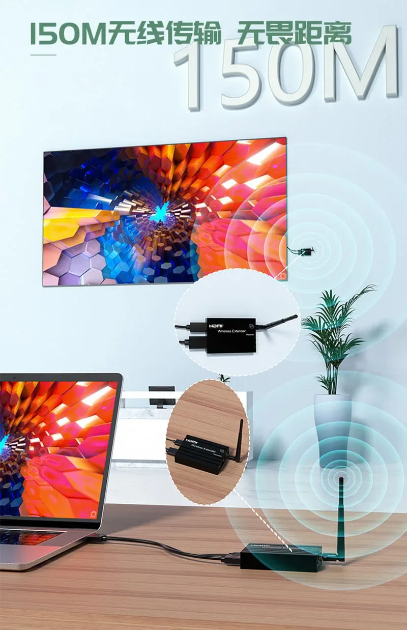 Extensor HDMI inalámbrico de 150M, transmisor y receptor de Audio y vídeo con espejo de pantalla para ordenador portátil, PC, cámara DVD, teléfono a proyector de TV