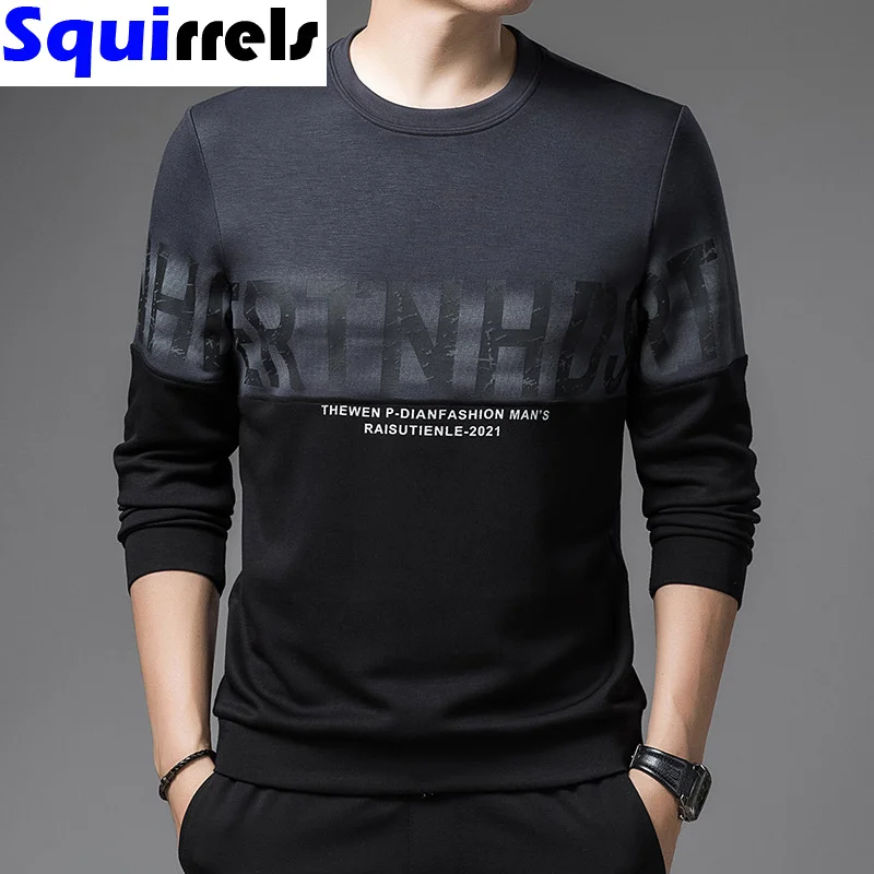 

Men's sweater spring autumn long-sleeved T-shirt round neck printing top sports bottoming shirt casual men pullover clothes