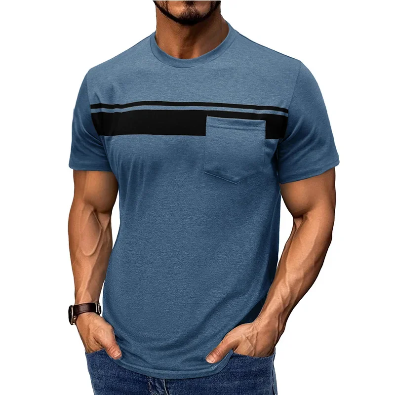 Summer Men's T-shirt Short Sleeve Crew Neck Stripes Print Casual Top - Breathable Cotton Fast Shipping Fashion Tee for Men