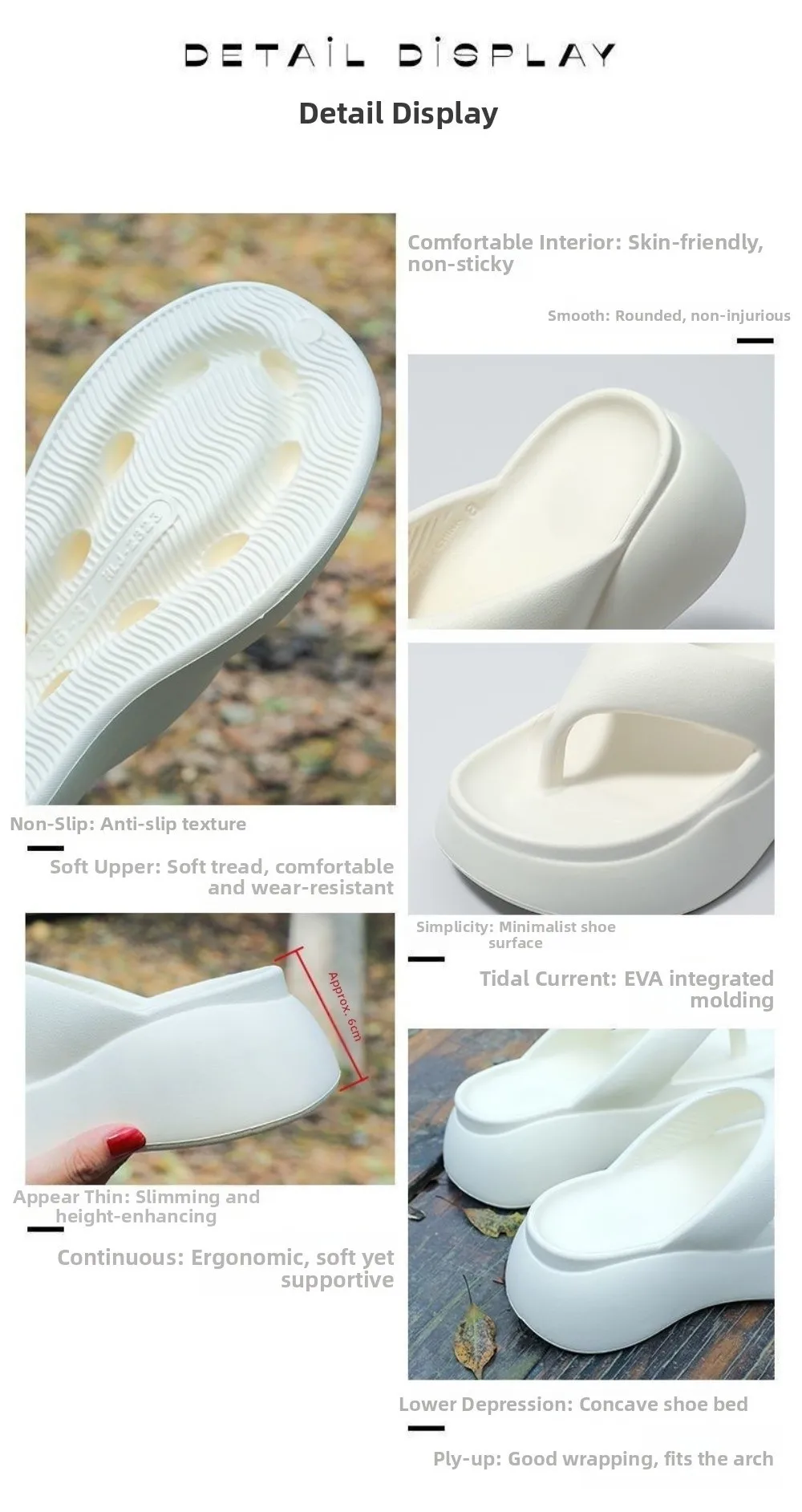 Höhenverstellbare Plateau-Slipper Rutschfeste Weiche Sohle Strand-Sandalen 5CM EVA Leichte Damen-Flip-Flops für Drinnen und Draußen – Detail 2
