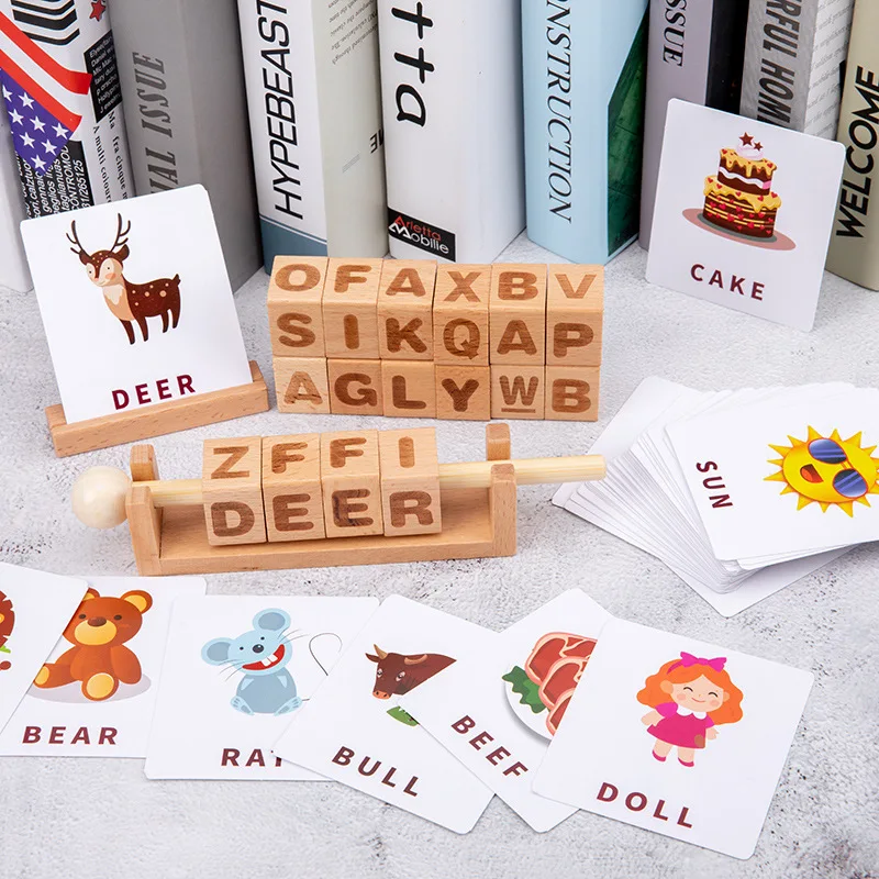 nuovi bambini giocattolo in legno apprendimento gioco cognitivo parole di ortografia numero inglese carta cubo giocattoli da costruzione regali per bambini