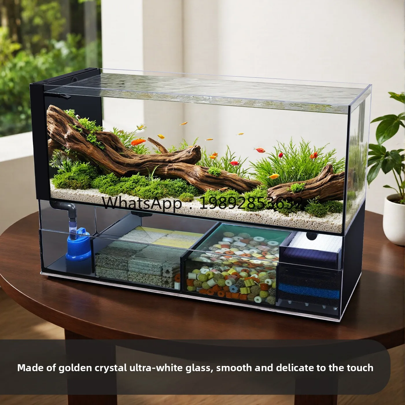 LYY Ultra White Gold Crystal Glass Ultra Narrow Fish Tank Filter Oxygen  Integrated Bottom Filter Home Living Room Stream Tank