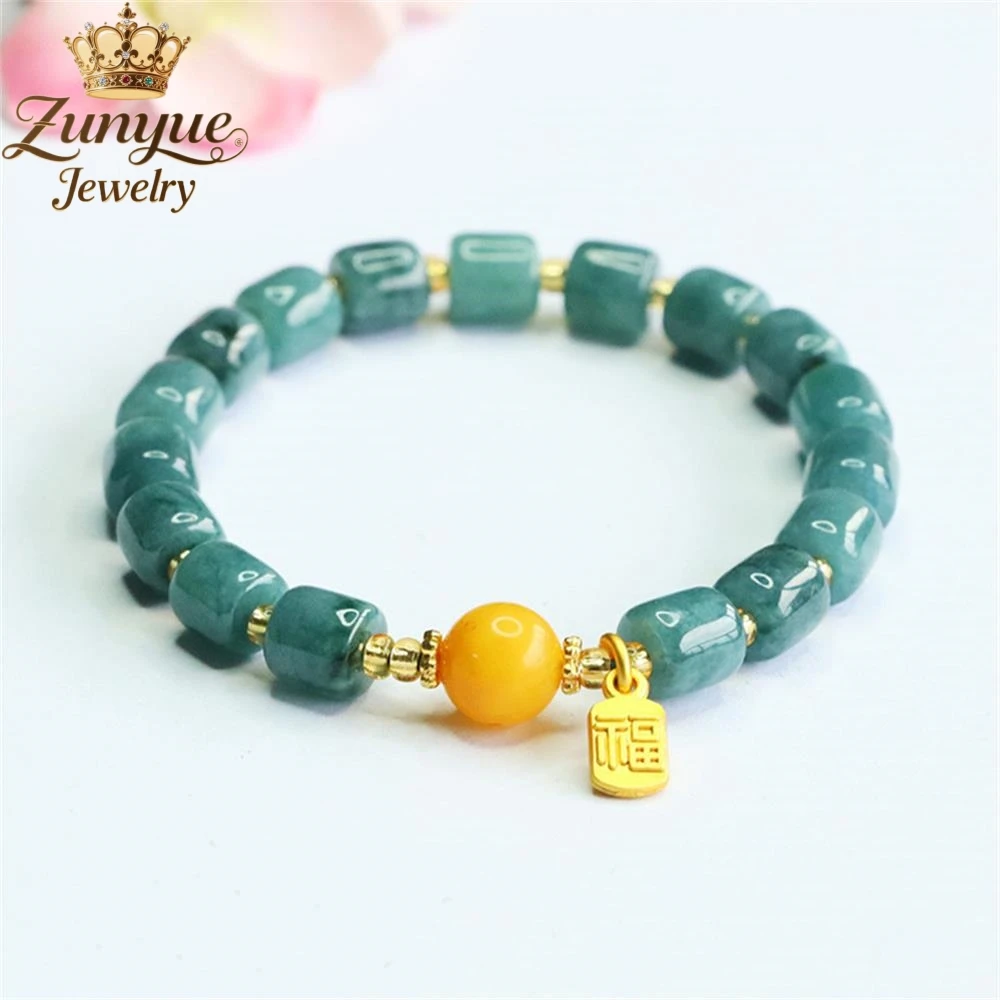 

Natural A-Grade Blue Water Jadeite Bucket Bead Amber Bracelet Luxury Quality Fashion Jewelry Exquisite Elegant Popular Charms