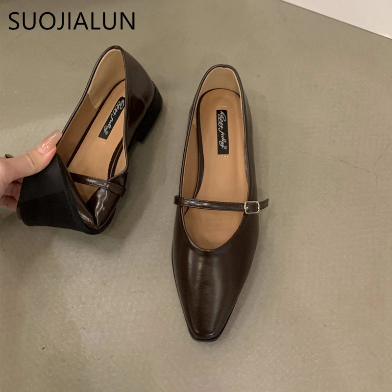 SUOJIALUN 2023 Autumn Women Flat Shoes Fashion Pointed Toe Shallow Slip On Ladies Elegant Csual Ballet Shoes Dress Laofer Shoes