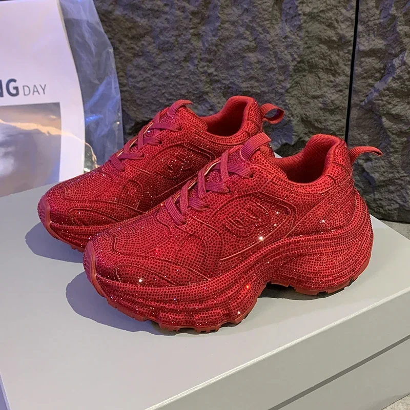 

Women Shoes Fashion Running Luxury Designer Diamond Shining Casual Sports Shoes Woman Thick Soled Casual Shoes for Women