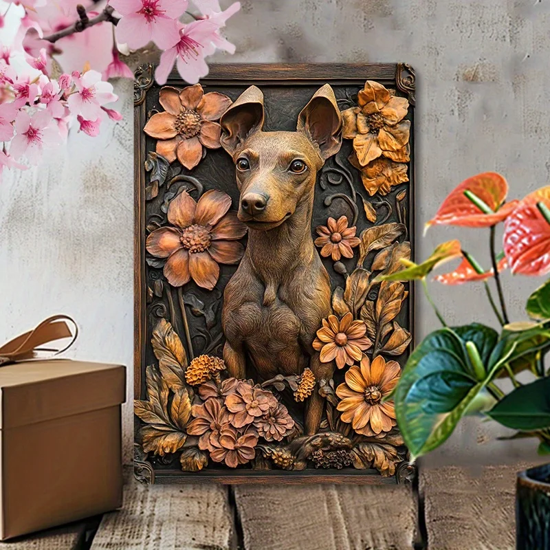 Encantador galgo italiano y flores románticas, arte de pared de aluminio, perfecto para decoración del hogar, gimnasio o tienda, póster decorativo de pared