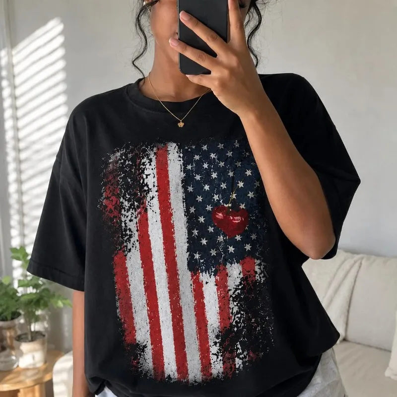 Make Vintage American Flag T-shirts, Retro American Style Shirts for Women, New Men's and Women's Retro T-shirts