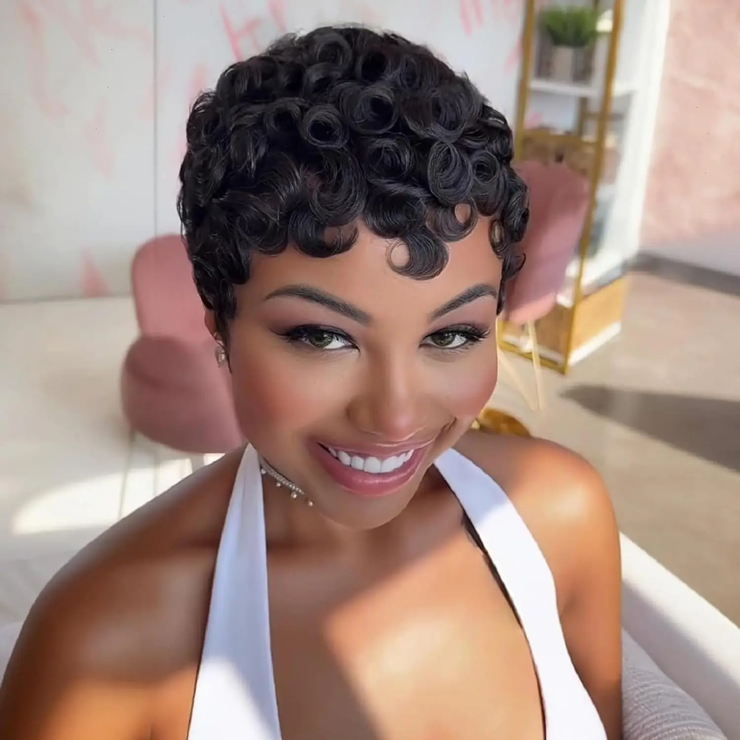 Pixie Cut Curly Human Hair Wig 99J Color Glueless Wear and Go Short Layered Pixie Cut Curly Human Hair Wigs for Black Women Short  main image 3