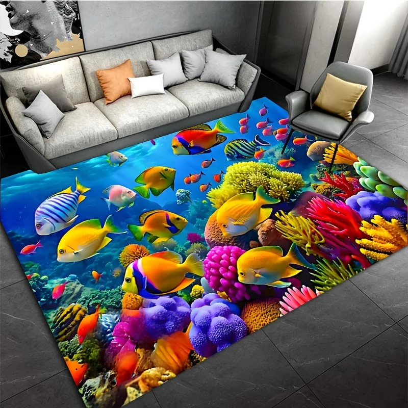 Vivid Koi Fish Lotus Leaf Pond Water Print Large Area Rug Soft Flannel Non Slip Floor Carpet for Living Room Fish Home Decor