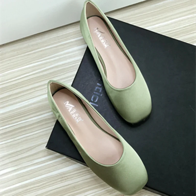 Lady Silk Stain Flats Square Toe Ballerina Rojas Green Blue Slip-Ons Latex Spongy Insole For Tender Feet Wide Fitting 48 45 47