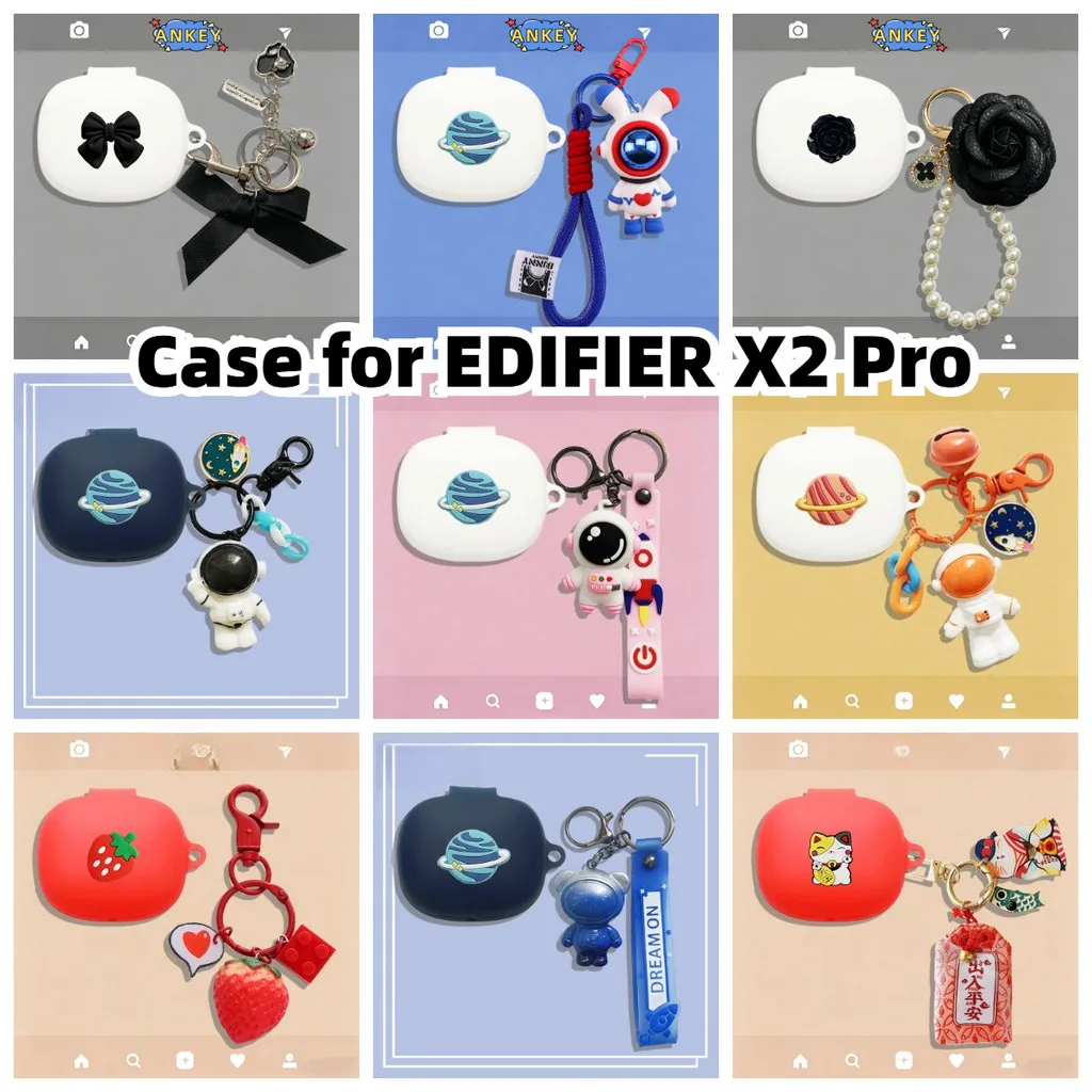 EDIFIER X2 Pro Bluetoothイヤホンに対応。かわいい宇宙飛行士のペンダントが付いたシリコン製保護ケース。