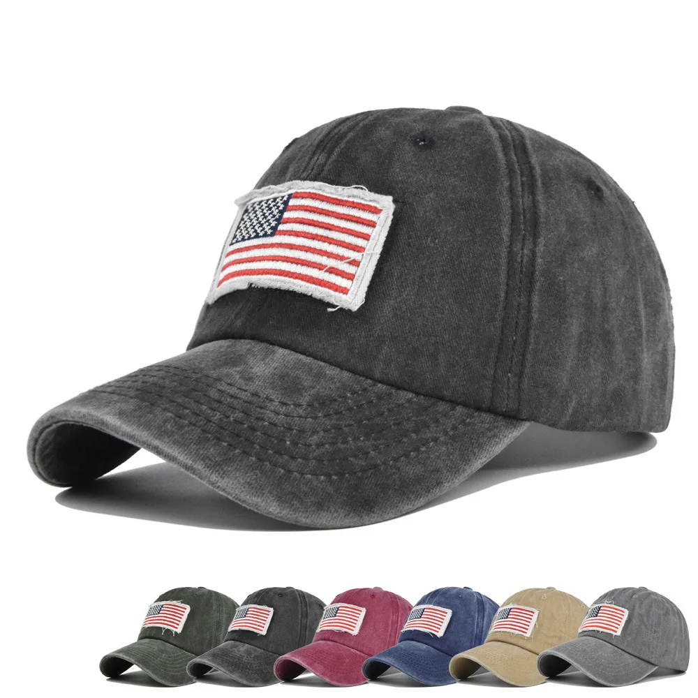 

New Men Cotton Washed Baseball Cap USA American Flag Hats Women Embroidery Bone Unisex Outdoor Adjustable Brand Snapback Hat