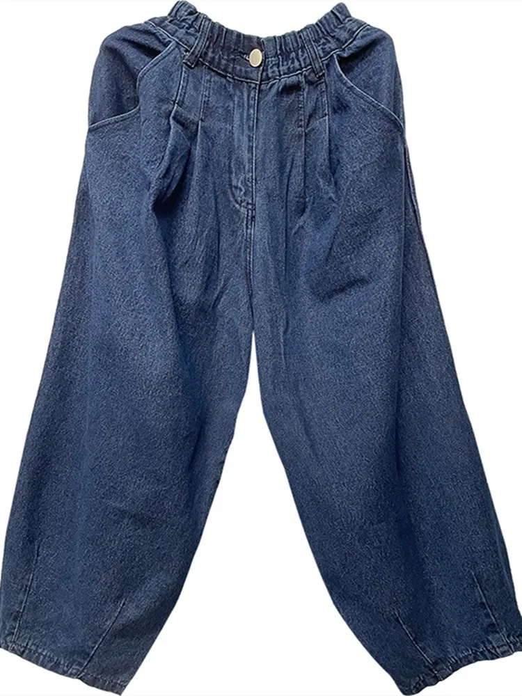 กางเกงทรงบานเอวสูงสำหรับผู้หญิง ทรงฮาร์แลน ดีไซน์เดนิม ไซส์ใหญ่ ทรงกระบอก ช่วยให้ดูผอม ใส่ได้ทั้งฤดูใบไม้ผลิและฤดูร้อน ผลิตจากผ้าฝ้ายยืด