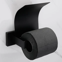 Black Toilet Paper Holder 304 Stainless Steel Wall Mounted Square Kitchen Bathroom Paper Towel Holder Cover Shelf Tissue  Rack