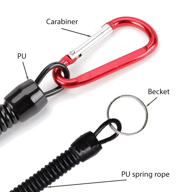 Angeln Lanyards 3 stücke 22 cm Versenkbare Spiralkette mit Karabiner TPU Bootfahren Angeln Seil Retention Seil Angeln Werkzeuge Tackle – Detail 3