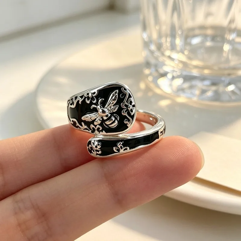 New Fashion Dark Wind Bee 925 Sterling Silver Jewelry Original Relief modeling Flower Animal Opening Rings 02110