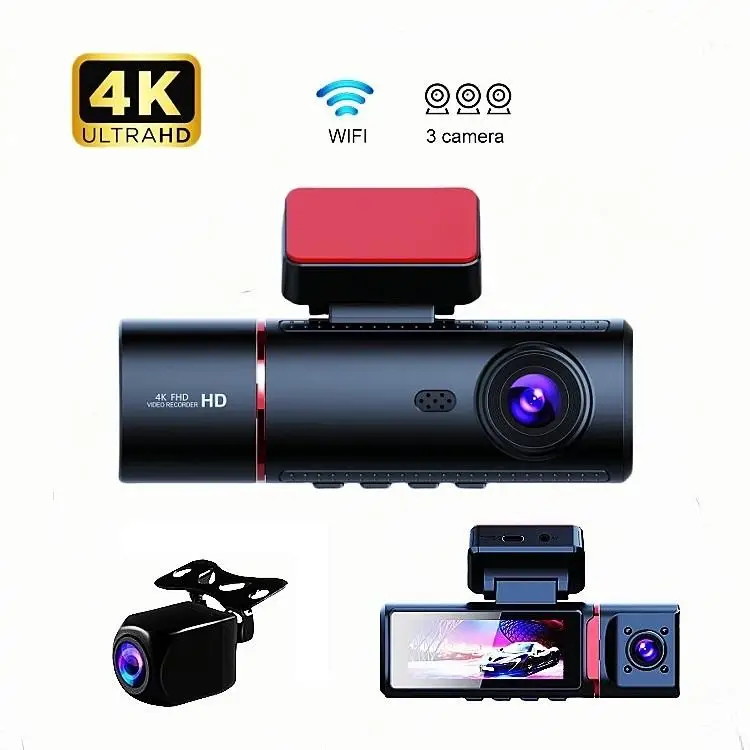 3-Channel 4K Dashcam With Built-in WiFi G-Sensor Night Vision 160-170 Wide Angle For Front/Rear Car Recording