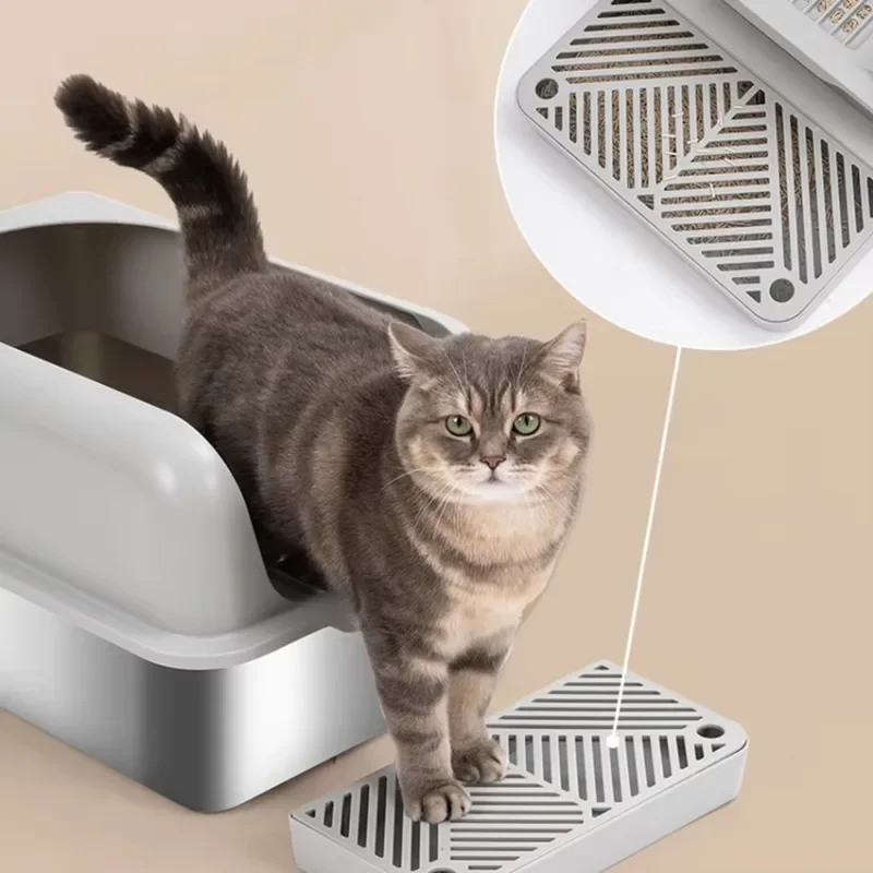 Stainless Steel Cat Litter Box High Fence Prevent Cat Litter From Splashing Pet Sand Toilet With Lid And Litter Shovel