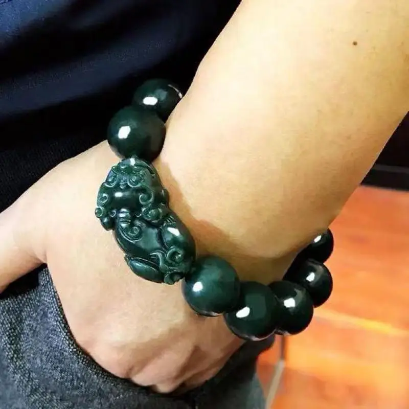 

18mm Certified Chinese Jade Bracelet Men Women Genuine Hetian Chinese Jades Nephrite Pulsera Pixiu Feng Shui Bracelets Bangle