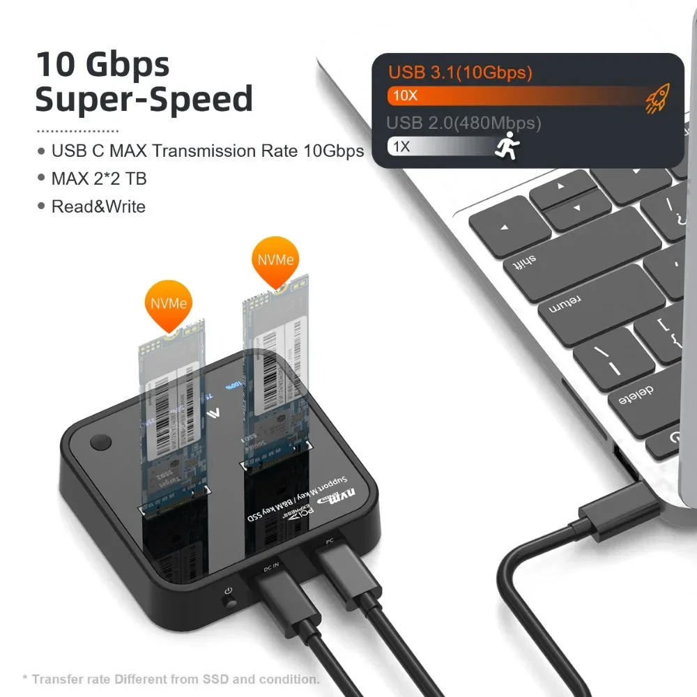 MAIWO M.2 NVMe SSD obudowa Offline klon 10Gbps Dual Bay NVME stacja dokująca zewnętrzna obudowa dysku twardego dysk do M2 SSD M klucz