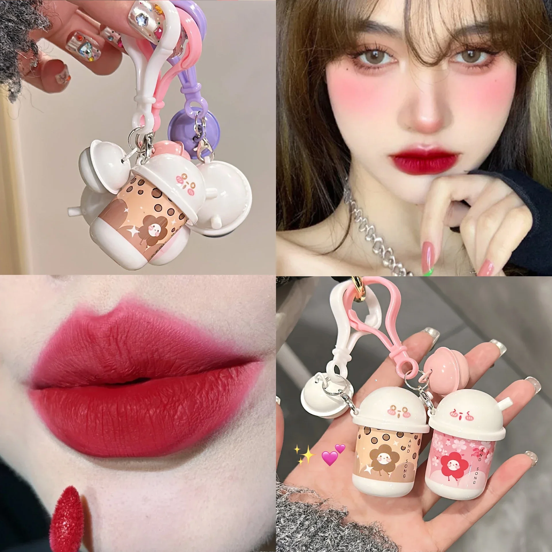 Waterproof Matte Lipstick, bonito Bell Lip Gloss, lama, veludo, vermelho nu, rosa, Keychain Lip Glaze, Lasting Lip Glaze, Coréia Cosméticos, 6 cores