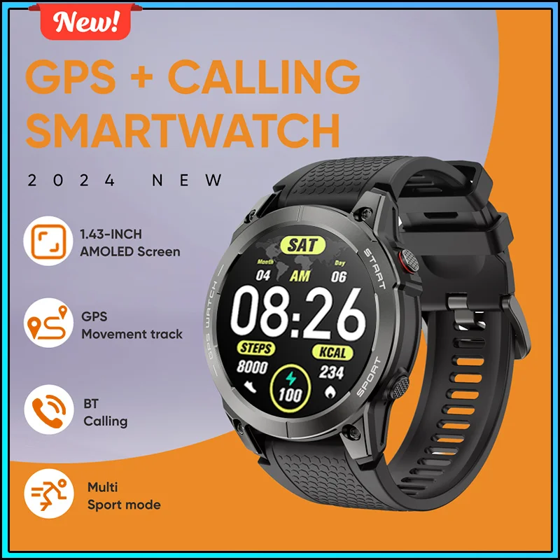 2024 New Unisex Outdoor Sports Smartwatch with GPS Bluetooth Call 100+ Sports Modes Heart Rate Monitoring for Fitness Enthusiast