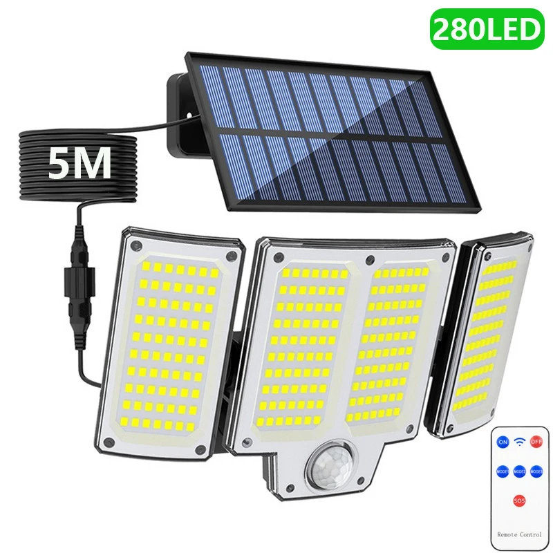 

280 LED Solar Wall Lights Outdoor Motion Sensor Solar Lamp Solar Flood Lights with 3 Modes Adjustable Lighting Head for Garden