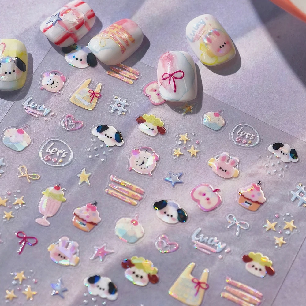 Niedlicher Welpe Kaninchen Bär Kirsche Apfel Regenbogen Wolke Ballon Baum Kerze Liebe Auto Stern Cartoon 5D Nail Art Aufkleber Maniküre Aufkleber
