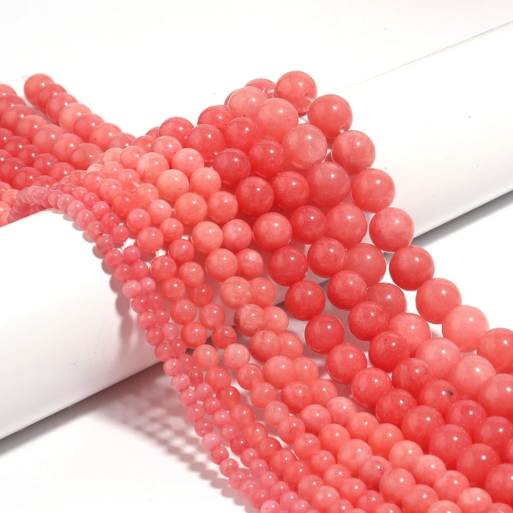 1 Strand/Lot Natural Pink Chalcedony Stone Beads Spacer Jades Bead for Jewelry Making DIY Bracelet Necklace Accessories