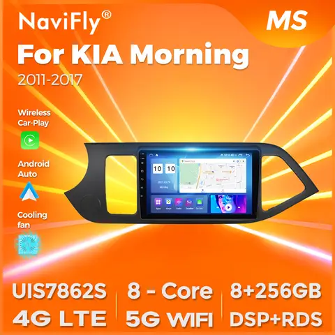 Navifly 7862S 8G+256G 안드로이드 올인원 차량 오디오 적용 KIA Morning 2 Picanto 2011-2016 2017 내비게이션 GPS 무선 카펫 BT