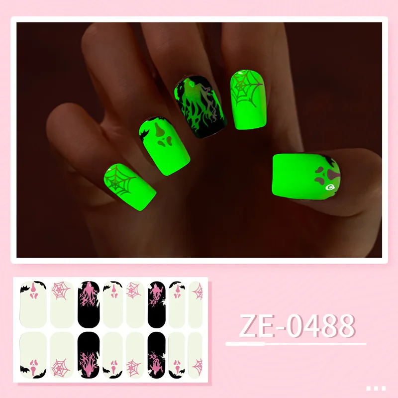 

MEBIS Nail Sticker Luminous Halloween Series 16finger Nail Art Stickers Full Stickers Christmas Nail Stickers Pumpkin Spider
