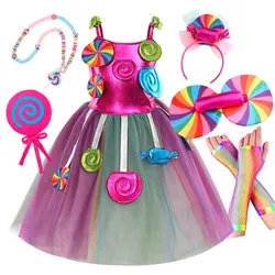 Girls 2024 Purim Festival Candy Tutu Dress Children Birthday Sweet Frock Kid Halloween Lollipop Cosplay Carnival Apparel Vestido