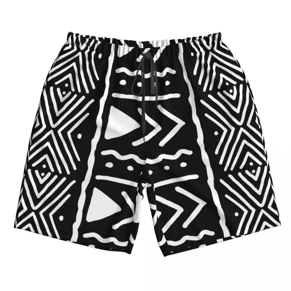 

Black And White African Bogolan Tribal Pattern Trunks Beach Board Shorts Casual Quick Dry Swim Summer Men Pants